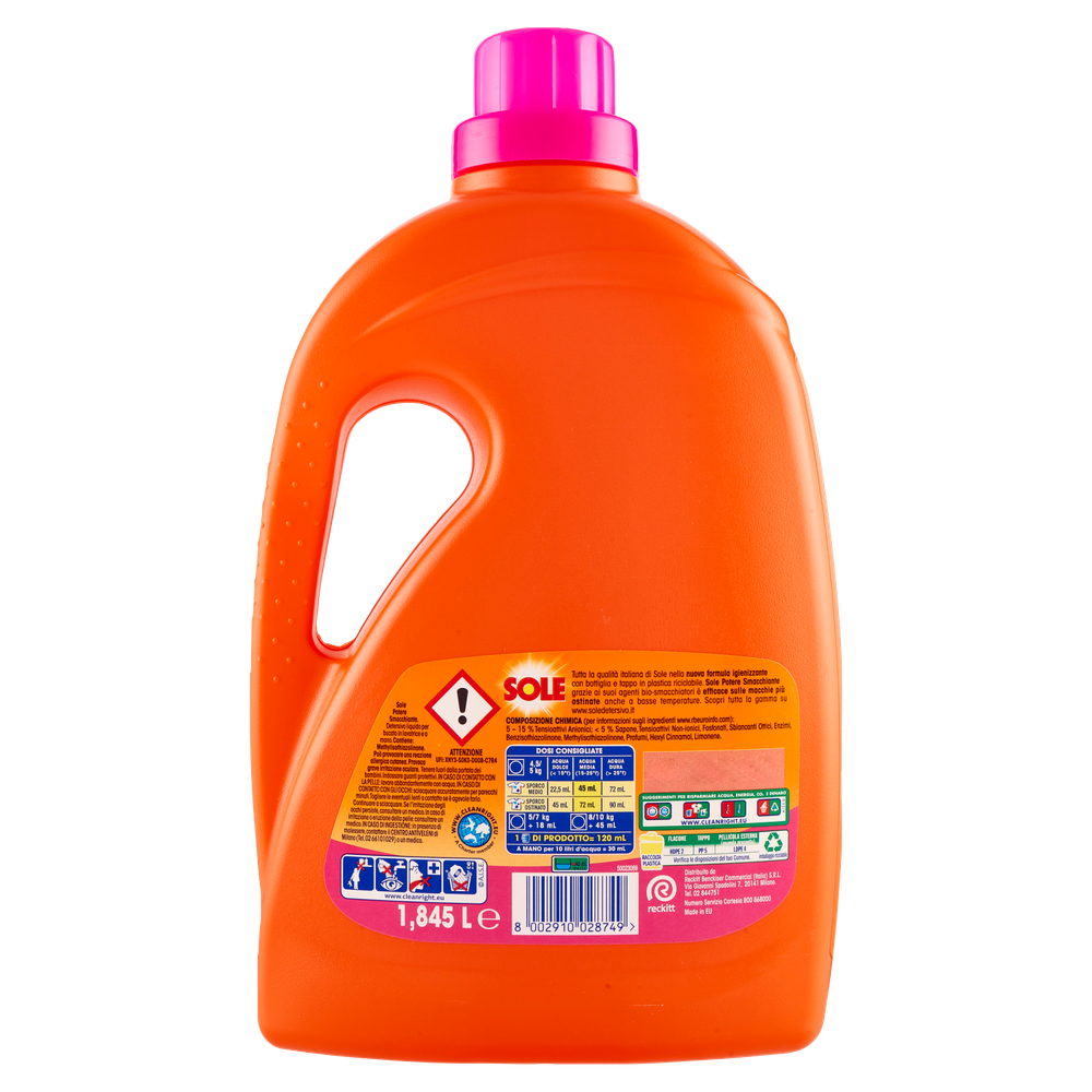 Detersivo Per Lavatrice Liquido Potere Smacchiante 41 Lavaggi Sole - Foto 3