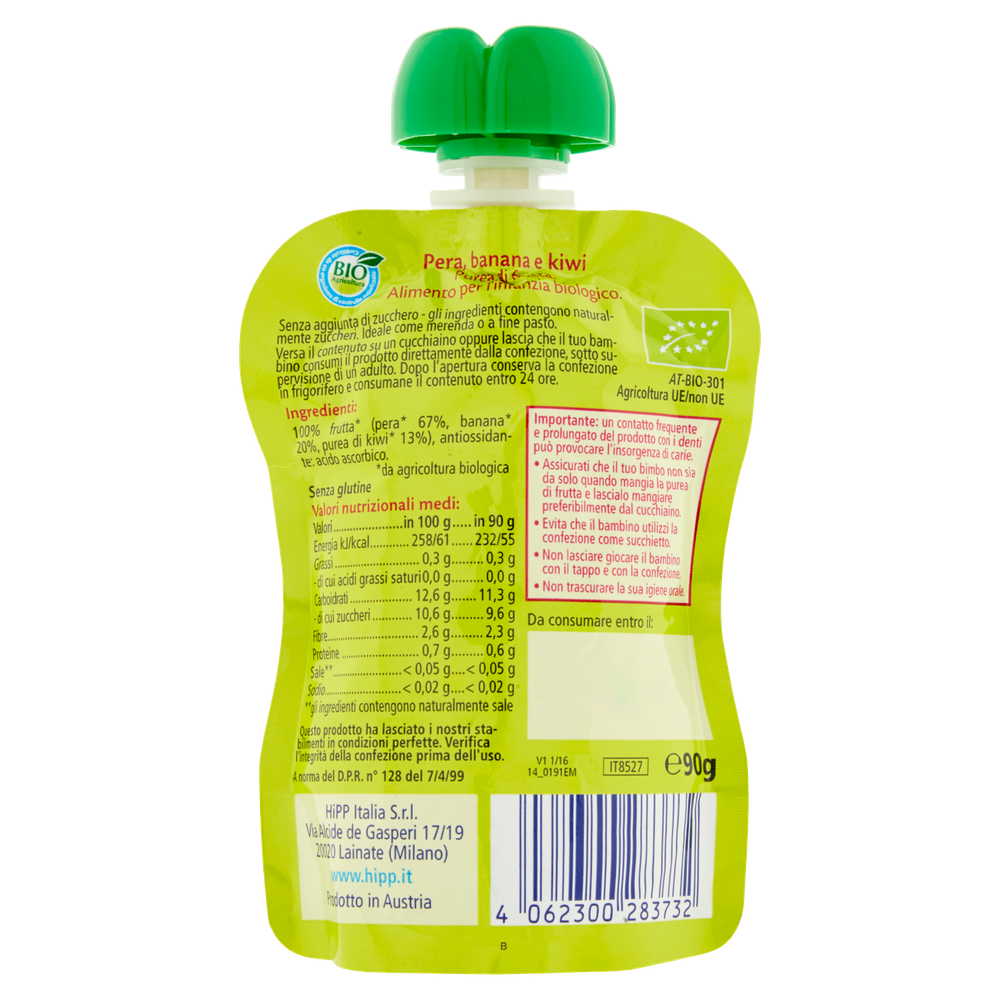 Frutta Frullata Pera Banana E Kiwi Bio Hipp - Foto 3