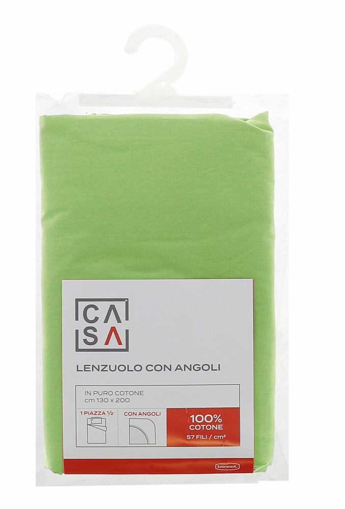 Lenzuolo Angoli Tinta Unita 1piazza 1/2 Cm130x200 Verde Casa - Foto 1