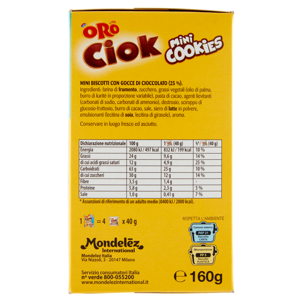 Mini Biscotti Oro Ciok Con Gocce Di Cioccolato 4x40g Oro Saiwa - Foto 2
