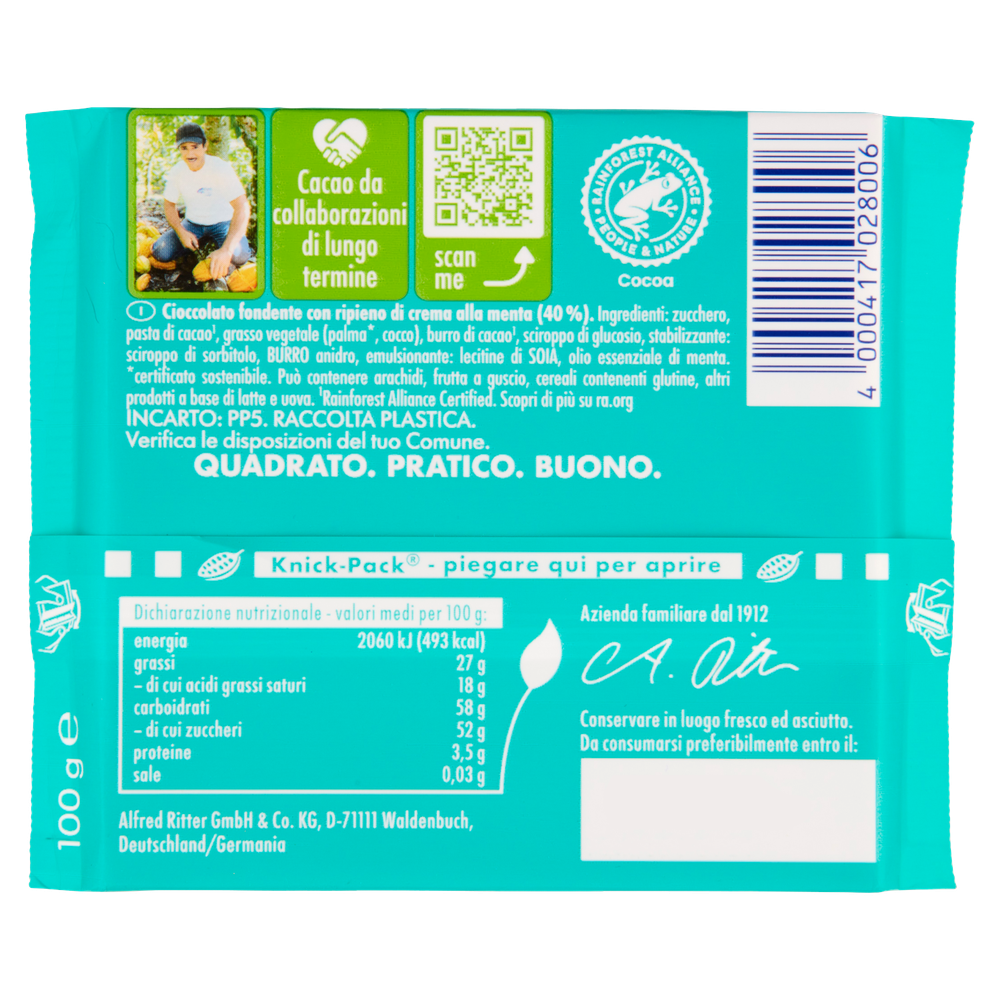 Tavoletta Di Cioccolato Fondente Con Ripieno Alla Menta Ritter Sport - Foto 3