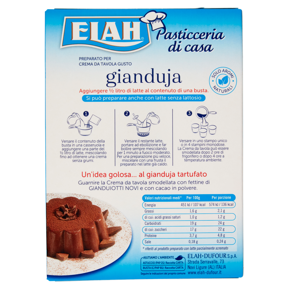 Preparato Per Crema Da Tavola Gusto Gianduja Aromi Naturali Elah - Foto 3