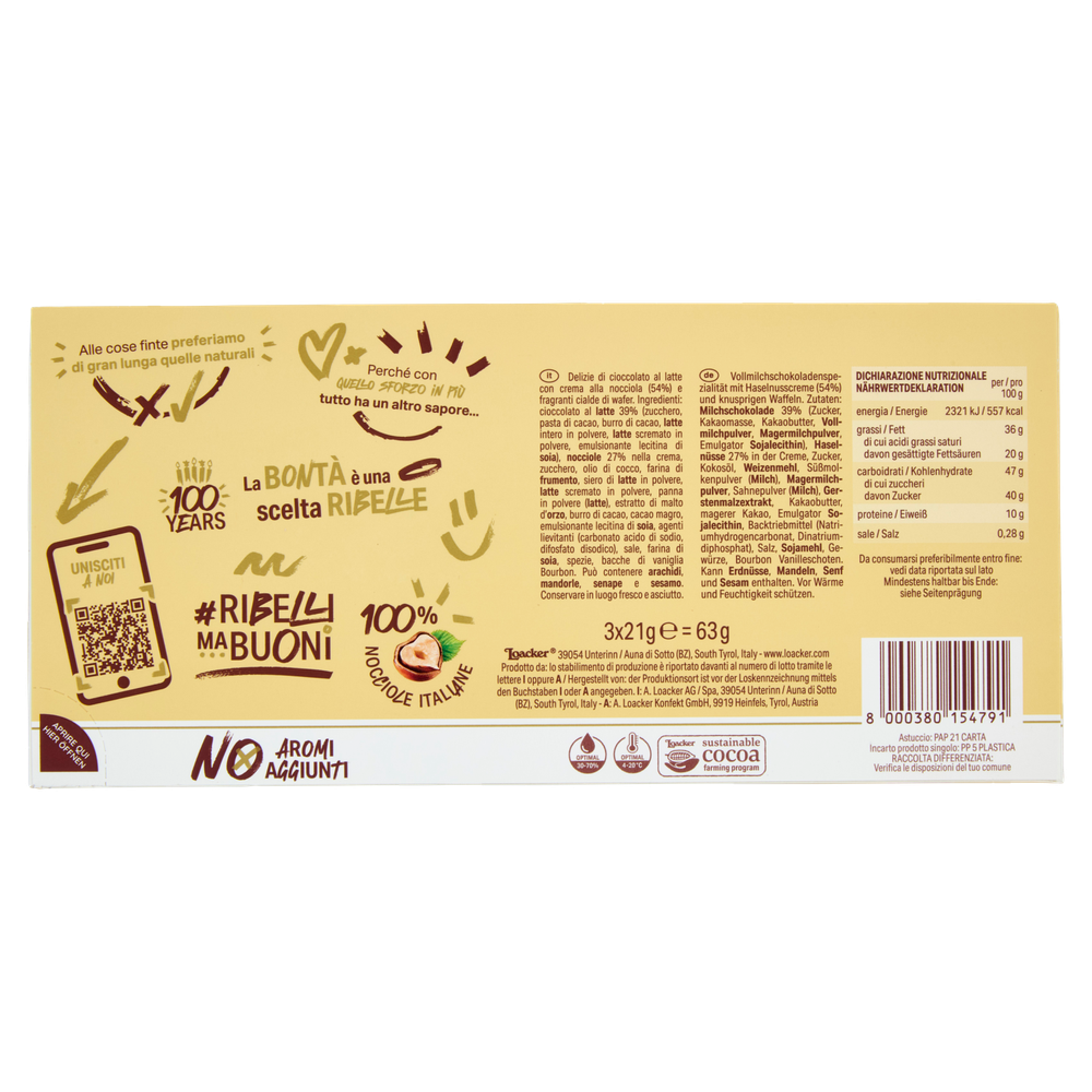 Tortina Original Al Cioccolato Al Latte E Crema Nocciole 3x21g Loacker - Foto 3