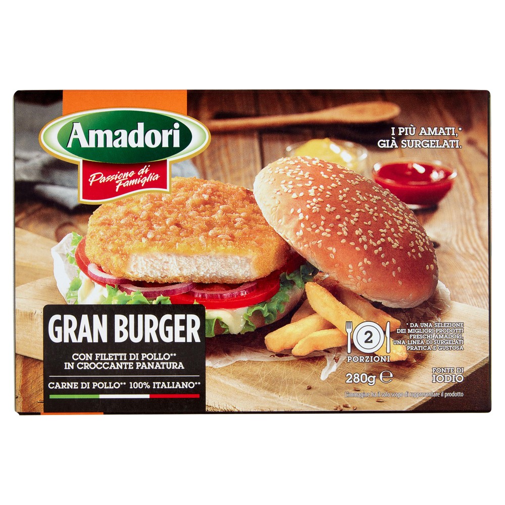 Gran Burger Di Pollo Impanato Surgelato 2x280gr Amadori