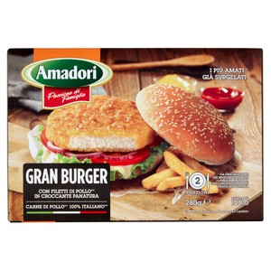 Gran Burger Di Pollo Impanato Surgelato 2x280gr Amadori