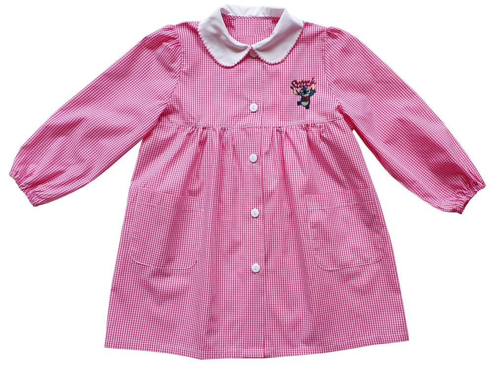 Grembiule Asilo Bambina 4 Anni Vichy Rosa Ricamo Stitch - Foto 1