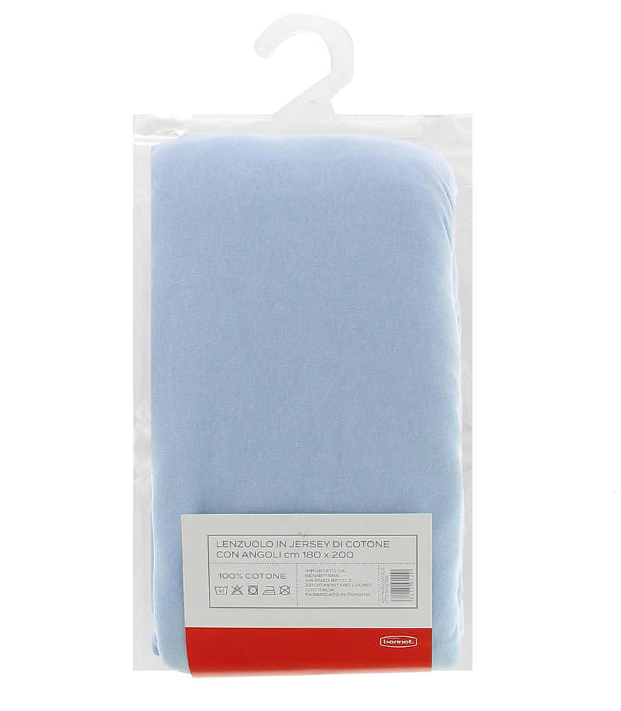 Lenzuolo Jersey Angoli Tinta Unita 2 Piazze Cm 180x200 Azzurro Chiaro - Foto 2