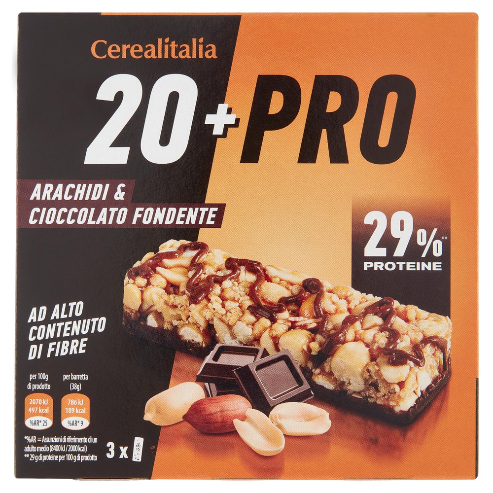 Barrette 20+pro Arachidi E Cioccolato Fondente 3x38g Cerealitalia - Foto 1