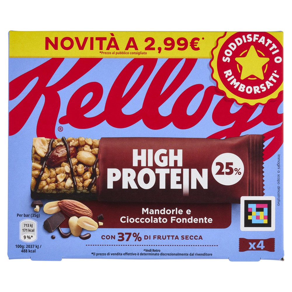 Barretta High Protein Alle Mandorle E Cioccolato Dark 4x35g Kellog's - Foto 1