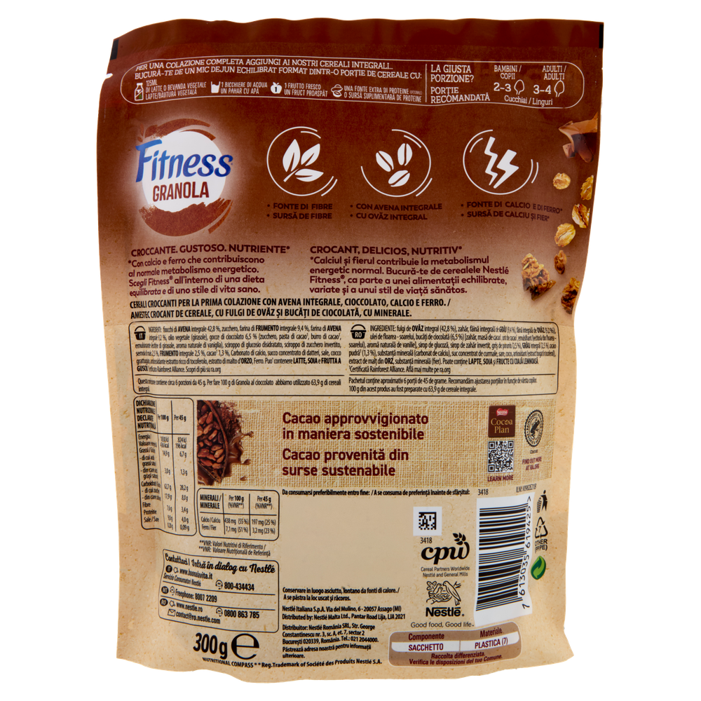 Granola Al Cioccolato Con Avena Integrale, Calcio E Ferro Fitness - Foto 3