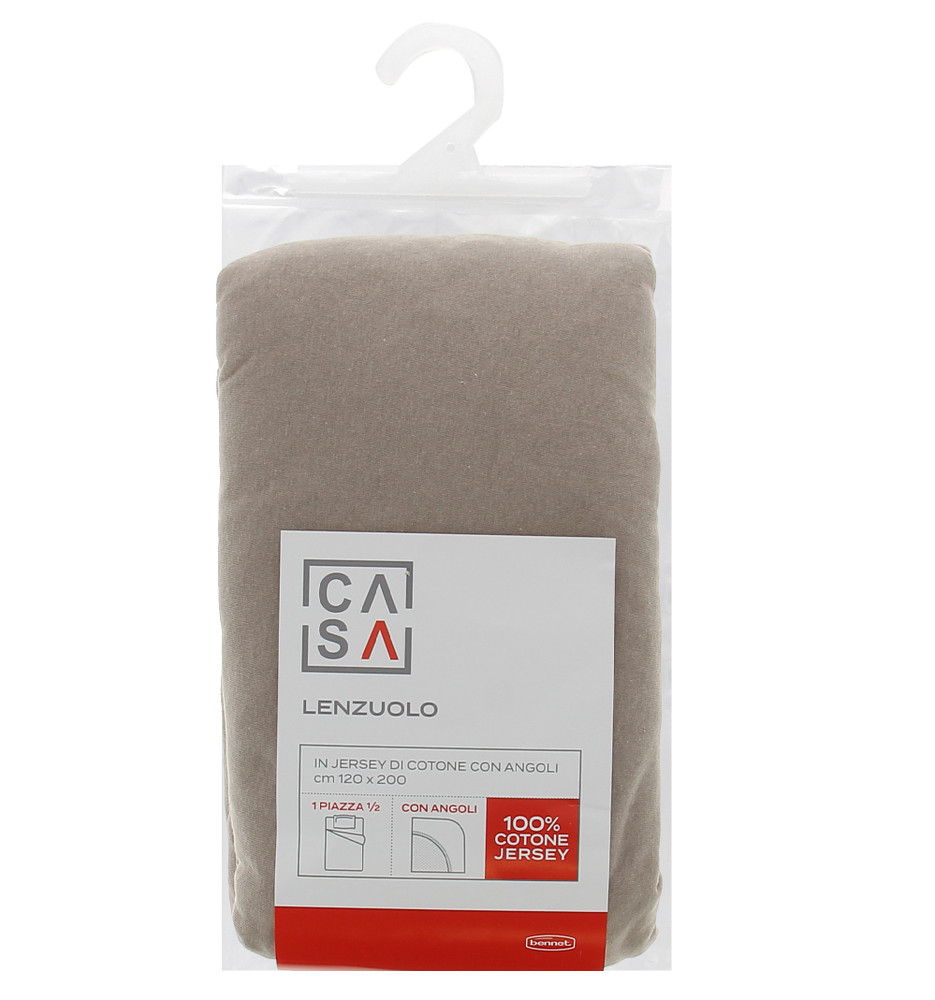 Lenzuolo Jersey Angoli Tinta Unita 1pz 1/2 Cm120x200 Beige Casa - Foto 1