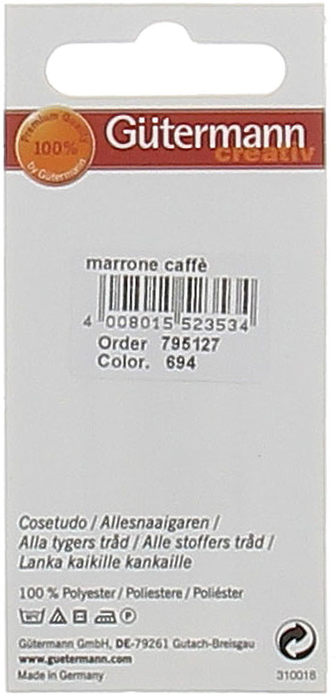 Filo Per Cucire Colore 694 Marrone Caffe' Mt.100 Gutermann