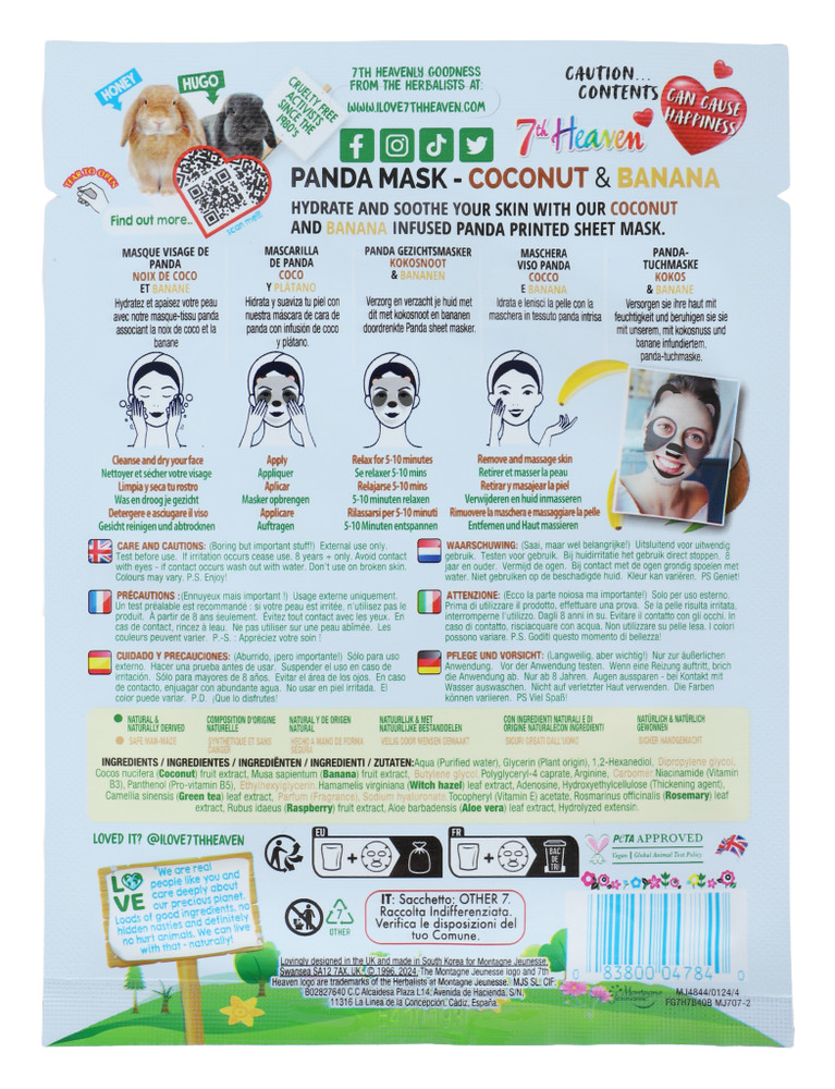 7th Heaven Maschera Viso Panda Cocco E Banana Face Food - Foto 3