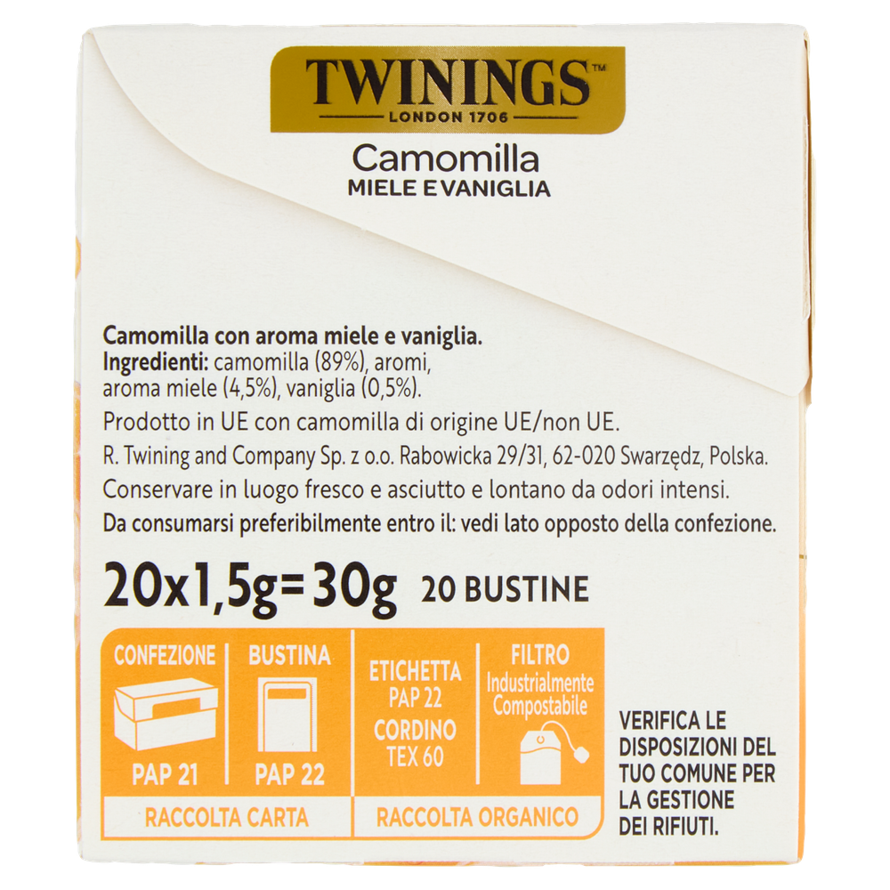 Camomilla Aromatizzata Miele E Vaniglia 20x1,5g Twinings - Foto 2