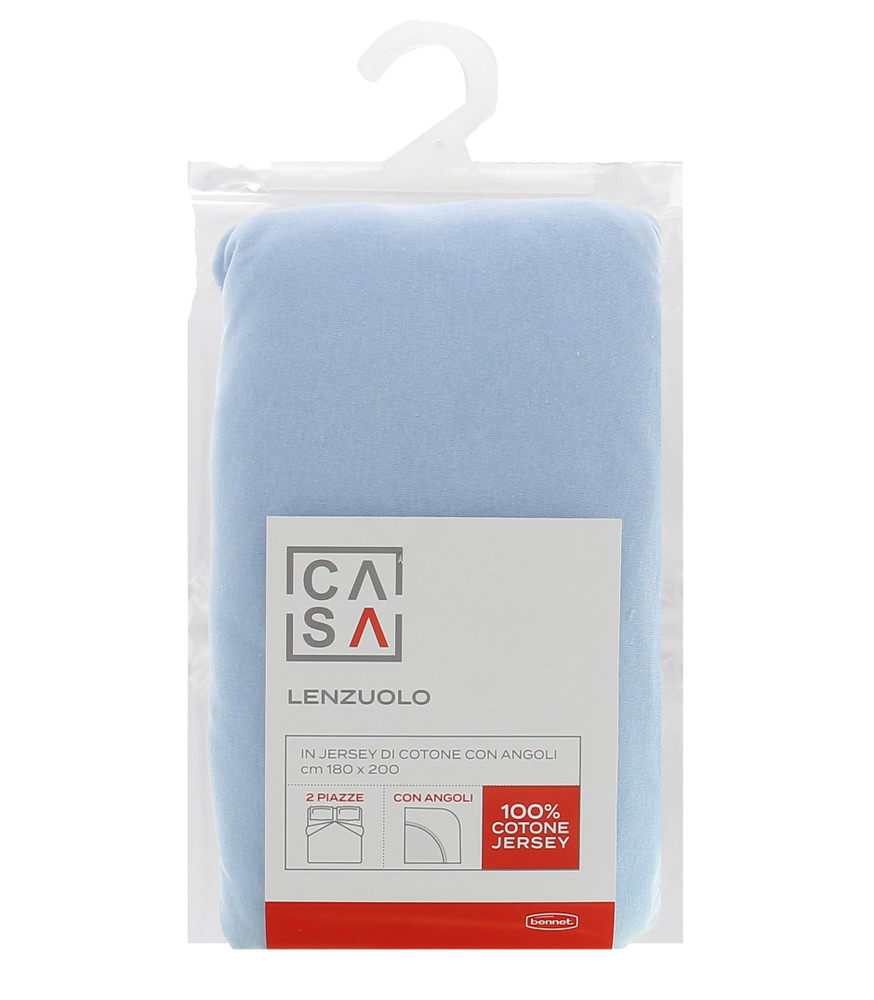 Lenzuolo Jersey Angoli Tinta Unita 2piaz Cm180x200 Azzurro Chiaro Casa - Foto 1