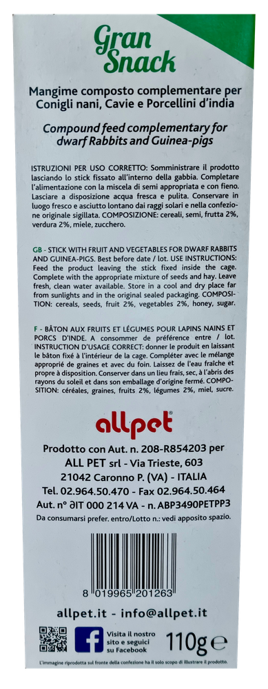Granstick Per Conigli Nani, Cavie, Porcellini Allpet - Foto 2