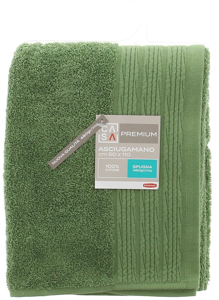 Asciugamano Spugna Cm60x110 Bordo A Rilievo Verde Casa Premium - Foto 1