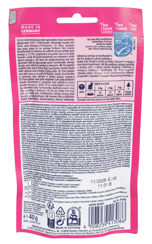 Snack Gatti Vita Hearts Digestion Salmone Vitakraft - Foto 3