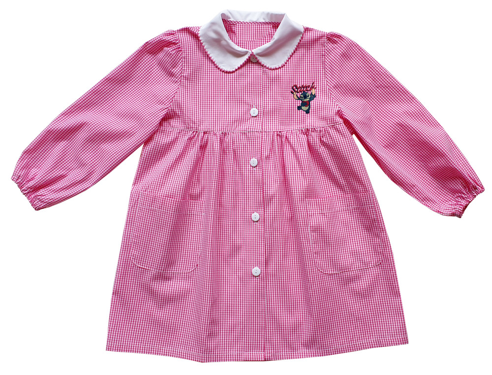 Grembiule Asilo Bambina 6 Anni Vichy Rosa Ricamo Stitch - Foto 1