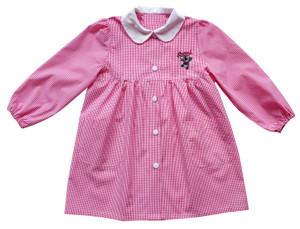 Grembiule Asilo Bambina 6 Anni Vichy Rosa Ricamo Stitch - Foto 1