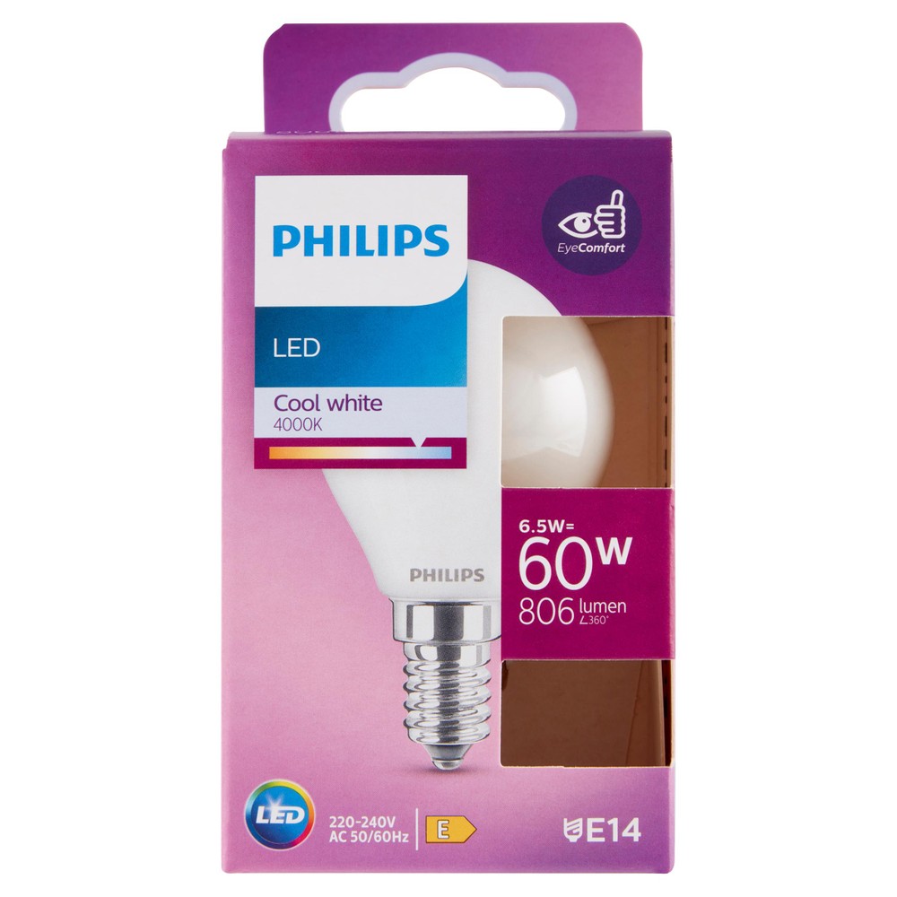 Lampadina A Led Sfera 60w Attacco E14 Luce Fredda Philips