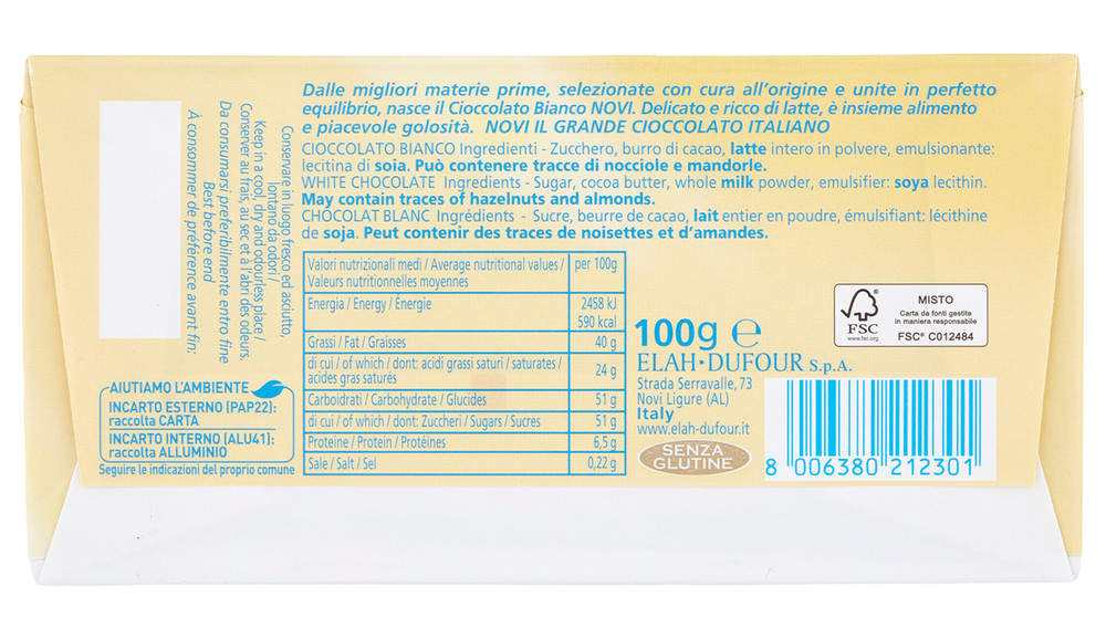 Tavoletta Di Cioccolato Bianco Senza Glutine Novi - Foto 3