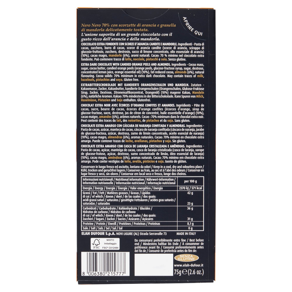 Tavoletta Di Cioccolato Neronero Fondente All'arancia 70% Cacao Novi - Foto 3