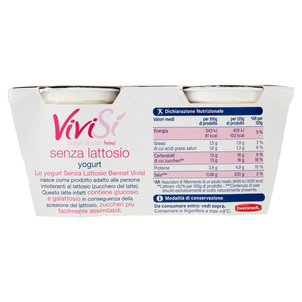 Yogurt Pesca/Albicocca Senza Lattosio Bennet Vivisi'2 Da Gr.125