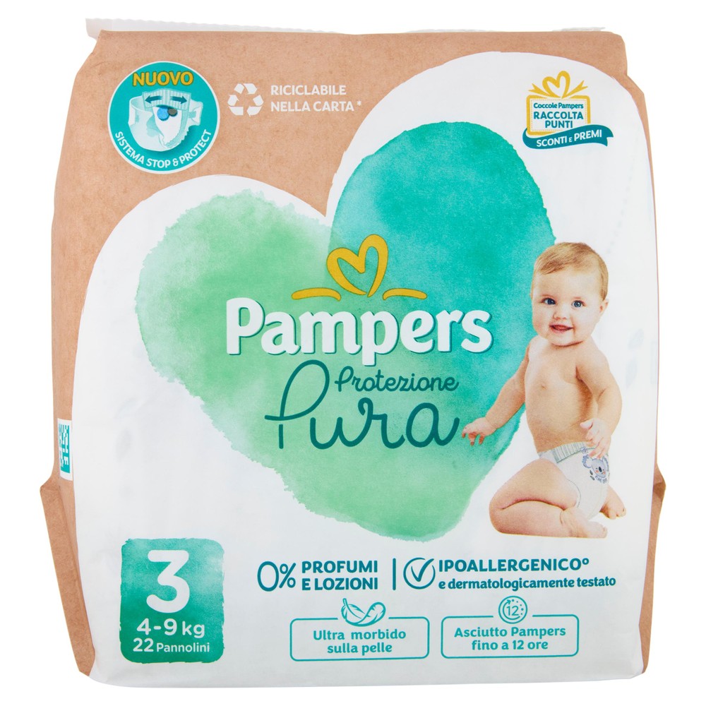 Pannolini Protezione Pura, Taglia 3 Midi (4-9 Kg) Pampers - Foto 1