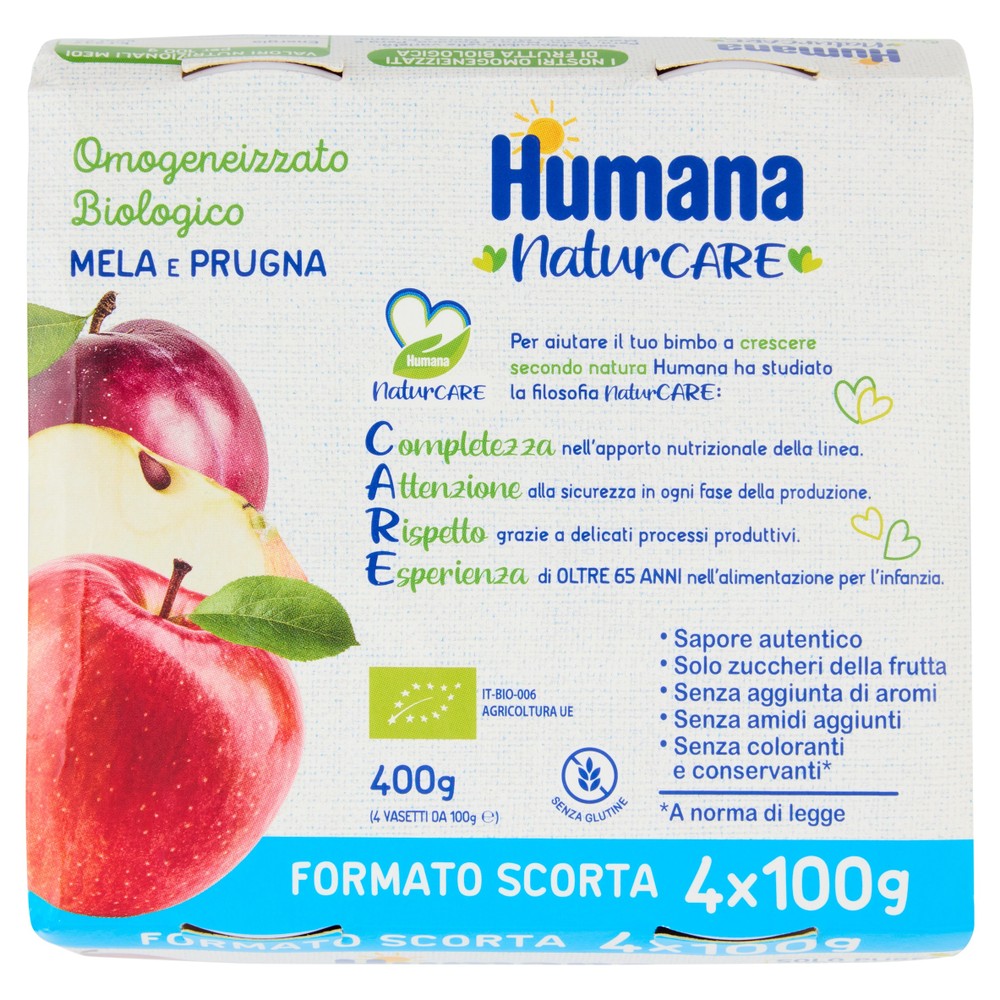 Omogeniezzato Prugna E Mela Biologica 4x100g Humana - Foto 1