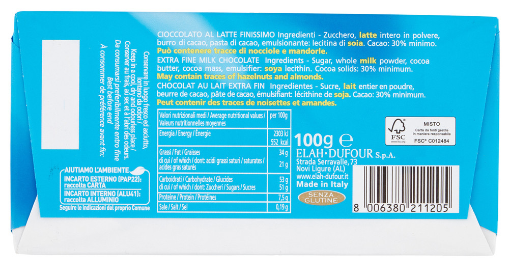 Tavoletta Di Cioccolato Al Latte Finisimo Classico 30% Di Cacao Novi - Foto 3
