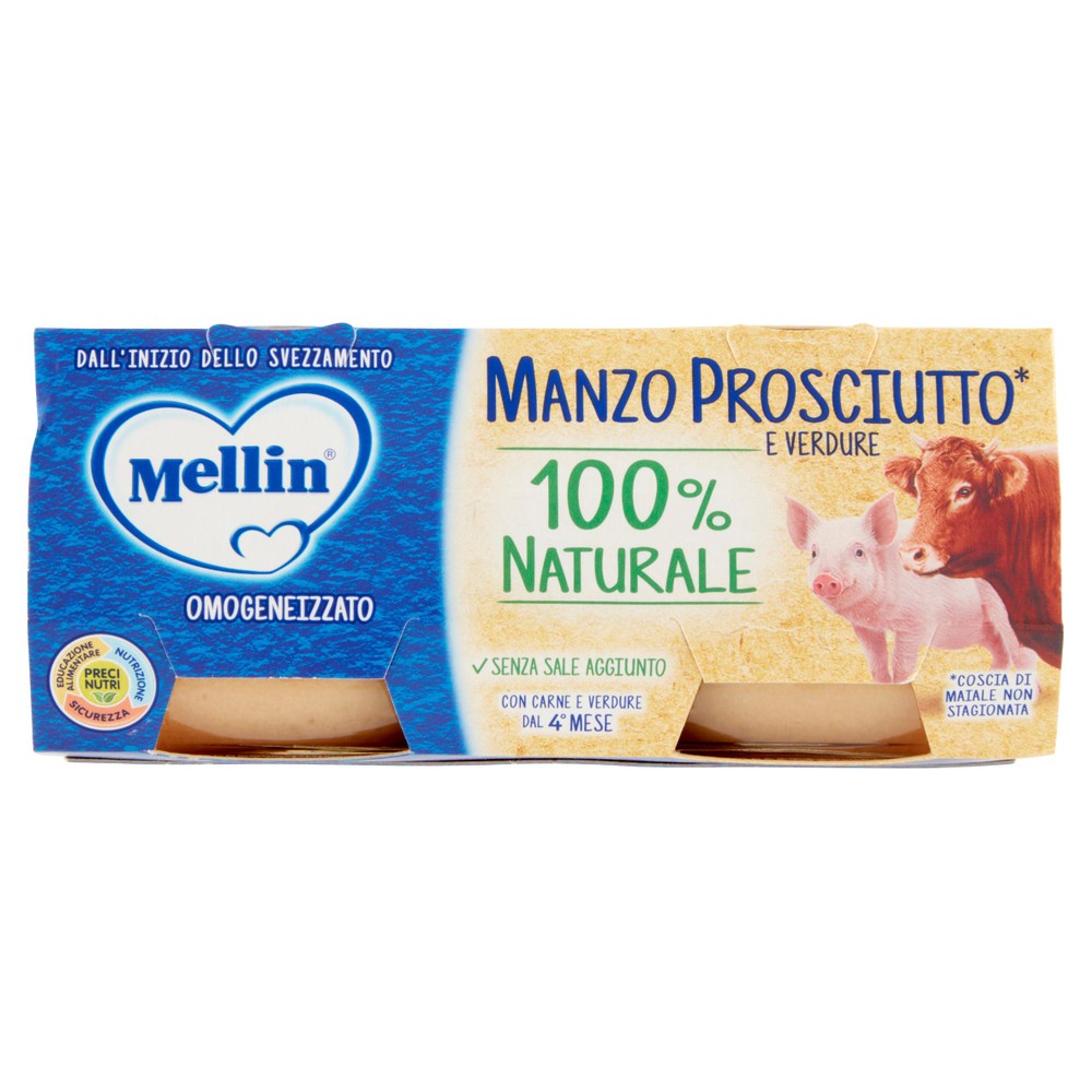 Omogeneizzato Carne Dal 4° Mese Di Manzo E Prosciutto 2x80g Mellin - Foto 1
