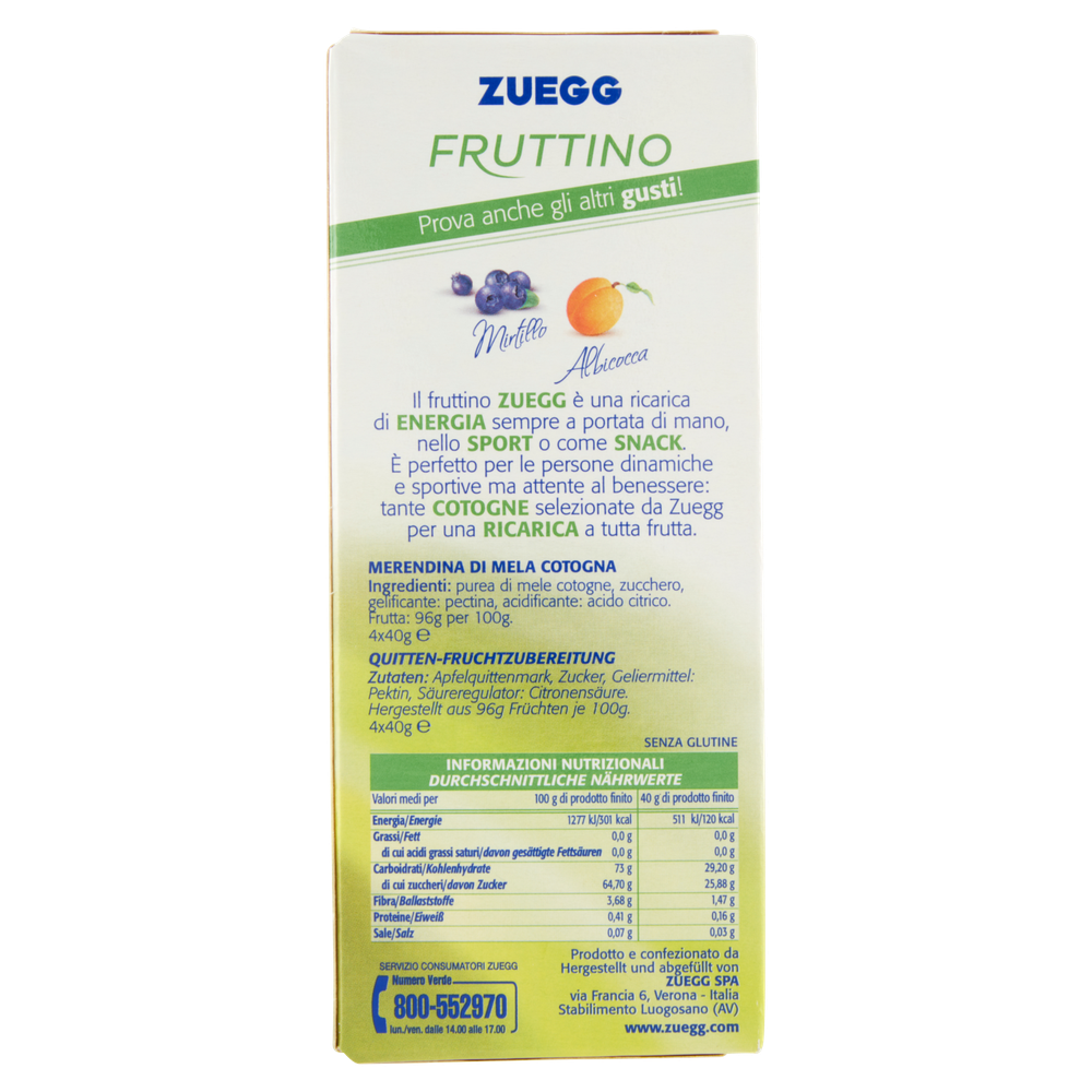 Snack Fruttino A Base Di Mela Cotogna Energetico 4x40g Zuegg - Foto 3