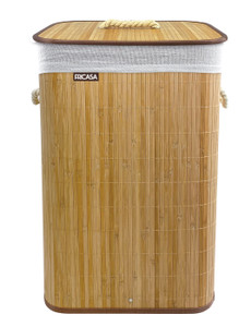 Porta Biancheria In Bambu' Con Sacca In Tessuto E Coperchio - Foto 1