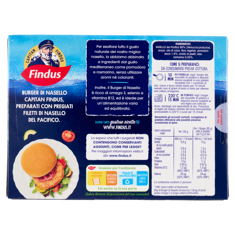 2 Burger Di Nasello Con Pomodoro E Rosmarino 170g Capitan Findus - Foto 3