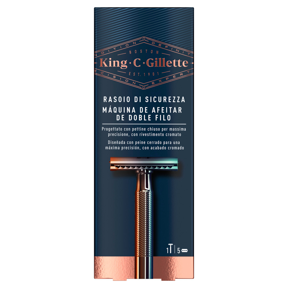 Rasoio Di Sicurezza Da Uomo Con 5 Lamette Di Ricambio King C. Gillette - Foto 1