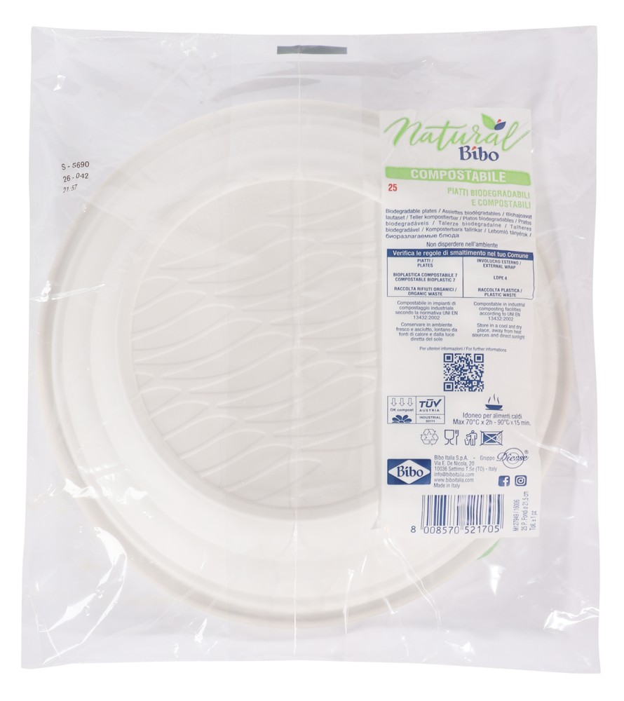 25 Piatti Fondi Bioplastica Bianchi Natural Bibo - Foto 3