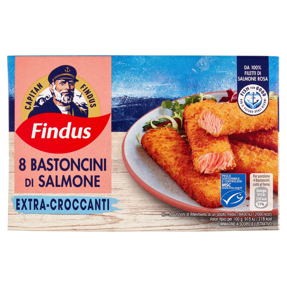 8 Bastoncini Di Salmone Con 100% Filetti Di Salmone Rosa Capitan Findu - Foto 1