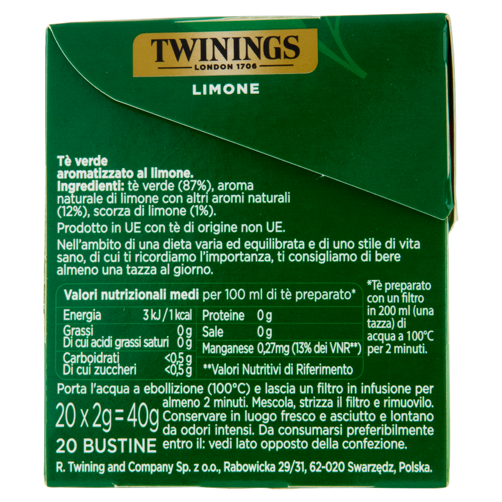 Te' Verde Aromatizzato Limone Twinings, Conf.20 Bustine - Foto 2