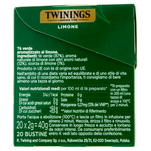 Te' Verde Aromatizzato Limone Twinings, Conf.20 Bustine - Foto 2
