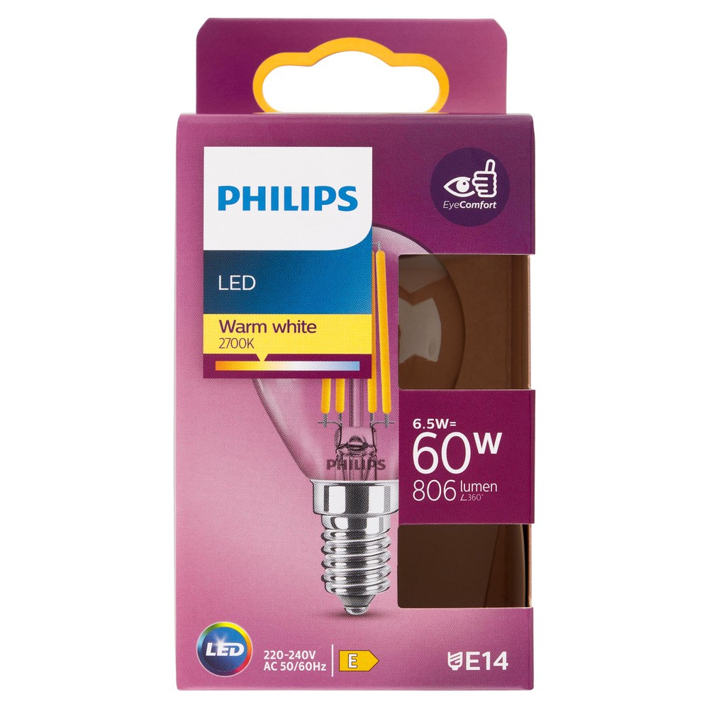 Lampadina Led Filamento Sfera 60w Attacco E14 Luce Calda Philips - Foto 1