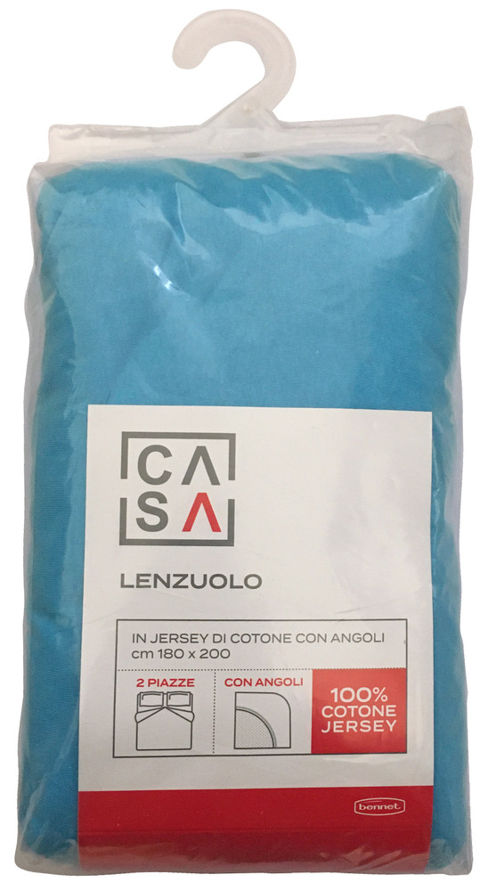Lenzuolo Jersey Angoli Tinta Unita 2piazze Cm180x200 Turchese Casa - Foto 1