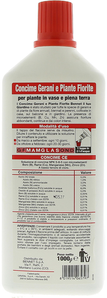 Concime Liquido Kg 1 Per Gerani E Piante Fiorite Bennet - Foto 3