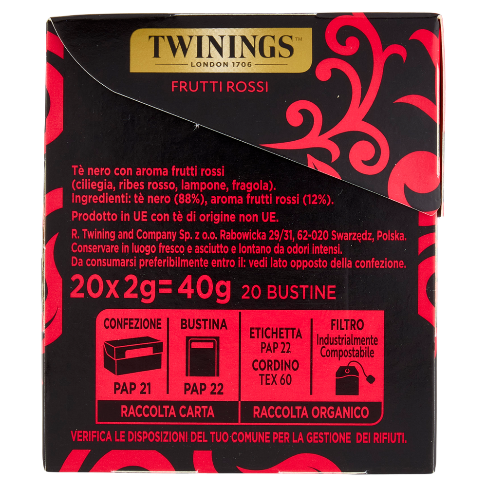Tè Nero Ai Drutti Rossi Fragola Ciliegia Ribes Lampone 20x2g Twinings - Foto 2