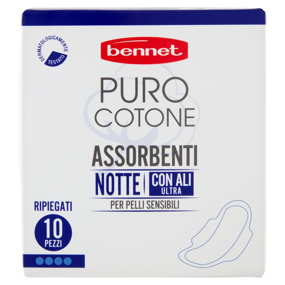 10 Assorbenti Notte Con Ali Ripiegati In Cotone Bennet - Foto 1