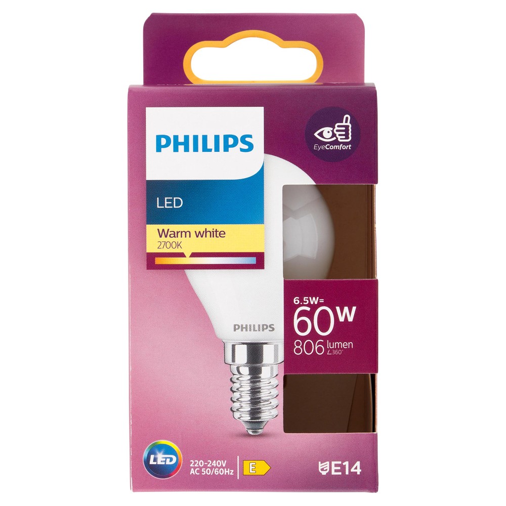 Lampadina A Led Sfera 60w Attacco E14 Luce Calda Philips - Foto 1