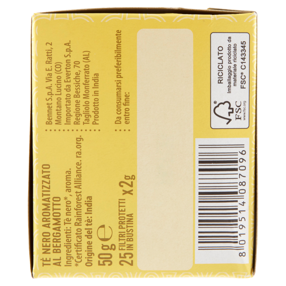 Tè Nero Earl Grey Aromatizzato Al Bergamotto 25x2g Bennet - Foto 2