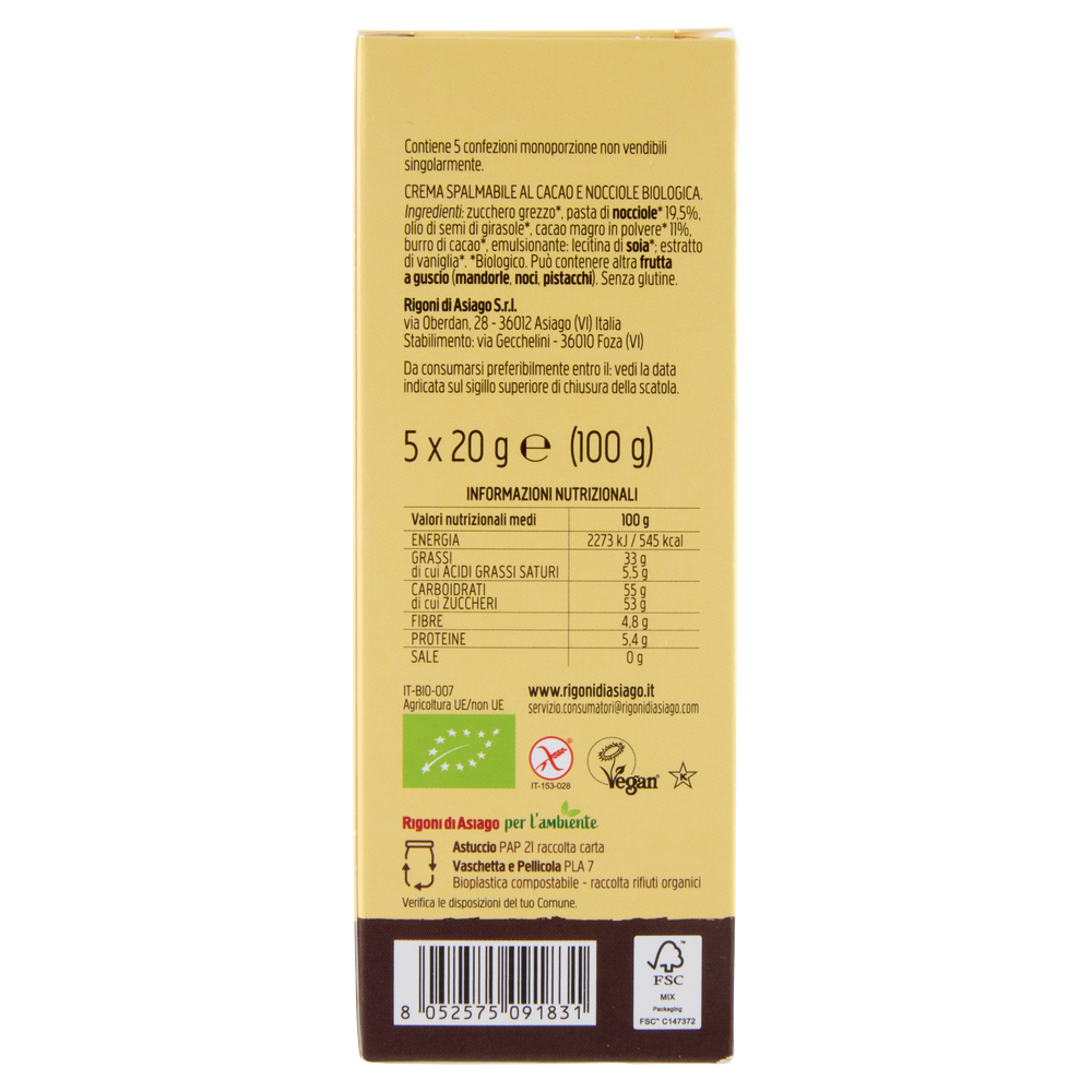 Crema Spalmabile Noccolata Dark Senza Latte Bio 5x20g Rigoni Di Asiago - Foto 3
