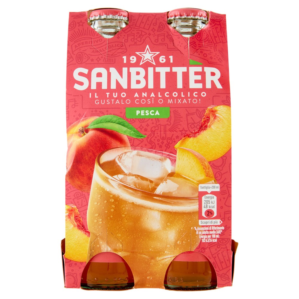 Aperitivo Analcolico Sanbitter Pesca Vetro 4x20cl - Foto 1