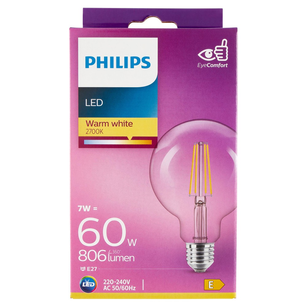 Lampadina Led Filamento Globo 60w Attacco E27 Luce Calda Philips - Foto 1